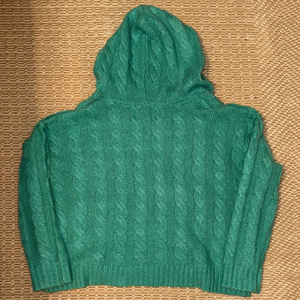 American Eagle Cable Knit V-Neck Oversized Sweater with Hood - Picture 3 of 6